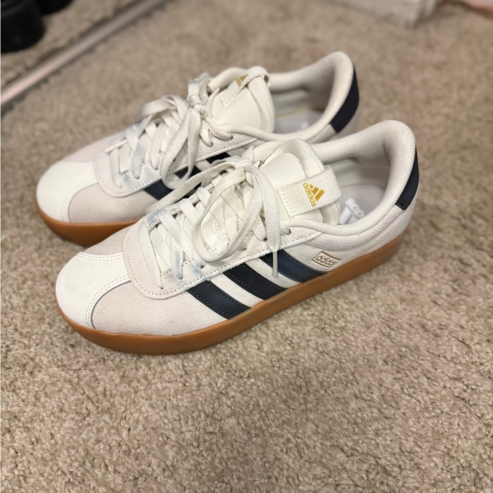Adidas White and Black Sneakers with Gum Sole